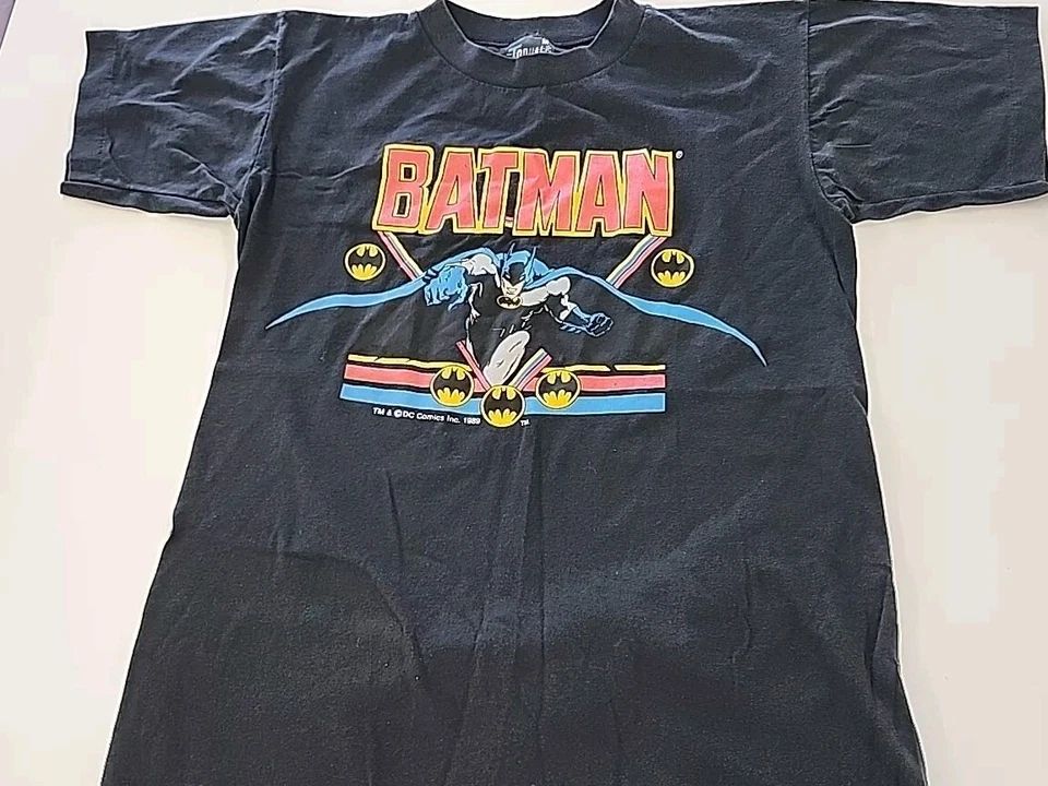 Vintage TOPHALF 80's Single stitch Tshirt Boys Medium Black Batman DC Comics  - Image 1 of 4