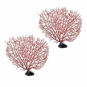 2pcs Red Coral Tree Artificial Coral Ornament with Base for Aquarium Fish Tank - Picture 1 of 1