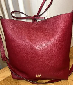 Michael Kors Pebbled Leather Junie Subtle Cherry Red Crossbody Messenger Large - Picture 1 of 20