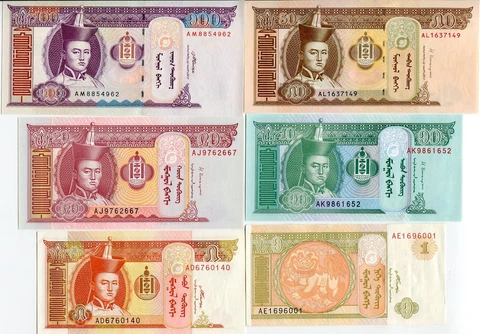 Mongolia Set 6 Pcs 1 5 10 20 50 100 TUKRIK RANDOM YEAR P 61A 61b 62 63 64 UNC Cover