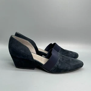 Eileen Fisher donna 8 blu navy scamosciato collina zeppa d'Orsay pompa pull-on formale - Foto 1 di 7