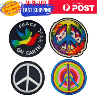 Round Peace Sign Symbol Logo Iron on Patch Circle Circular Pastel Dove Bird - Image 1 of 3