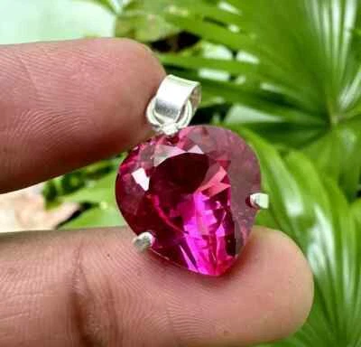 Natürlich 25 Karat Rosa Saphir Birne Schnitt 925 Solid Silber Anhänger Edelstein - Bild 1 von 4