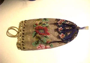Art Deco 1920's Flapper Lady Beaded Handbag Purse w Pull String Handle & Lining - Picture 1 of 14