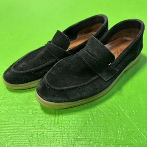 Loro Piana Shoes Womens Size 38 Black Suede Penny Loafers Casual Italy LP Logo - Picture 1 of 14