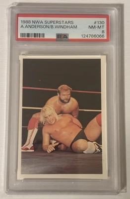 1988 Wonderama NWA #130 Arn Anderson & Barry Windham PSA 8 Wrestling Card  - Image 1 of 2