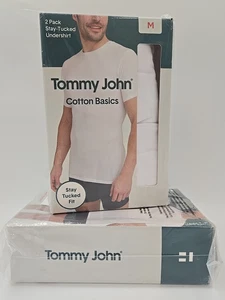 2 Pkgs Tommy John Cotton Basics Crew Neck Undershirt Stay-Tucked White Medium - Picture 1 of 8