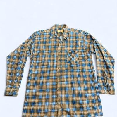 Vintage Red Oak Blue & Tan Plaid Long Sleeve Flannel Button Up Shirt Large Tall - Image 1 of 4