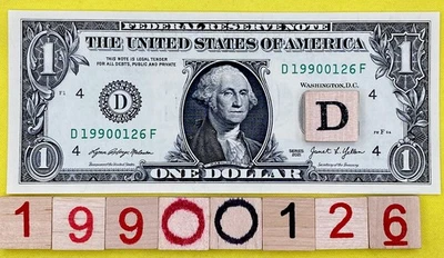 UNC 1990 January 26 Birthday Date Note Fancy Serial Number $1 Dollar Bill 0s 9s￼ - Image 1 of 4