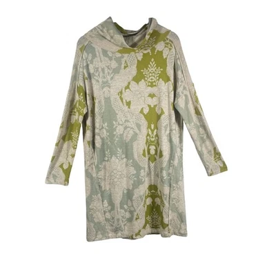 Saturday Sunday Anthropologie Hooded Tunic Dress M Green Floral Jacquard Knit - Image 1 of 4