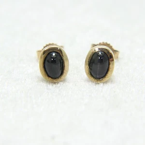 9ct 9k Gold Oval Black Star Diopside Stud Earrings - Picture 1 of 7