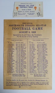 Primer Programa Anual de Boletos Indiana All Star Football Game North South 8/8/1953 - Imagen 1 de 6