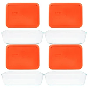 Pyrex 7210 3-Cup Glass Dish and 7210-PC 3-Cup Pumpkin Orange Lid (4-Pack) - Picture 1 of 5