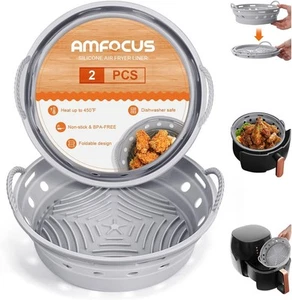 Air Fryer Silicone Liners Pot 2 Pack Round Air Fryer Basket 5 to 8 QT, 8.5 Inch - Picture 1 of 6