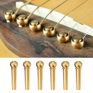 6Pack Acoustic Guitar Brass Bridge Pins Cone String Dot Solid Nail w/ Pin Puller - Picture 1 of 8