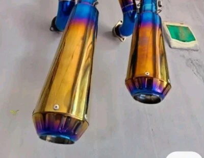 定制排气金色和蓝色短款适用于 2003 Harley Davidson V-Rod — 第 1/4 张图片