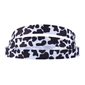Cinta de grosgrain de 3/8" negra blanca Holstein estampado de vaca granja niña hágalo usted mismo arcos artesanías - Imagen 1 de 3