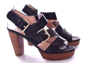ROBERT CLERGERIE Black Leather Platform Heel Buckle Sandals Size 7 - Picture 1 of 7