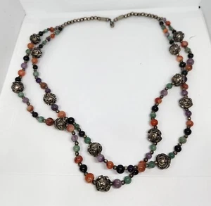 Collana Vintage Doppio Filo Pietra Preziosa Frutta Insalata Perline Corniola Ametista Perline - Foto 1 di 5