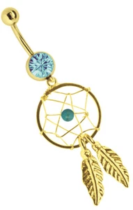 Navel Piercing Jewelry Banana Gold-Plated With Crystal And Dreamcatcher Pendant - Picture 1 of 4