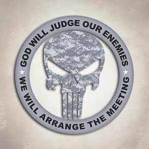 Army ACU Skull Military Camo Punisher Decal Sticker God Will Judge Enemy USA 9" - Picture 1 of 2