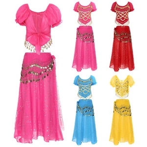 Women Outfits Hem Set Theme Party Costume Puff Sleeve Belly Rave Performance - Picture 1 of 57