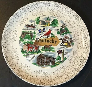 Vintage 9-1/4" Kentucky Souvenir State Plate Wide Gold Filigree Border - Picture 1 of 3
