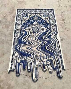 Hand Tufted Melting Blue Rug 100% Woolen Rug For Bedroom, Living Room - Picture 1 of 5