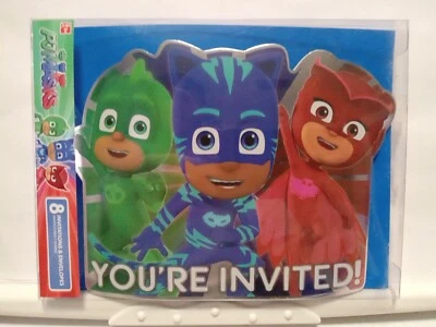 PJ MASKS DELUXE Metallic Party Invitations (8) Birthday Party Supplies Cards - Image 1 of 3