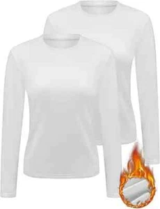 Ladies 2 Pack Thermal Vest Tops Long Sleeve Winter Warm - Picture 1 of 7