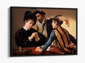 CARAVAGGIO, THE CARDSHARPS -DEEP FLOATER/ FLOAT EFFECT FRAMED CANVAS ART PRINT - Picture 1 of 12