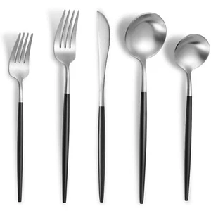 Matte Black Silver Silverware Setmodern Stainless Steel Flatware Set30 Pieces Cu - Picture 1 of 7