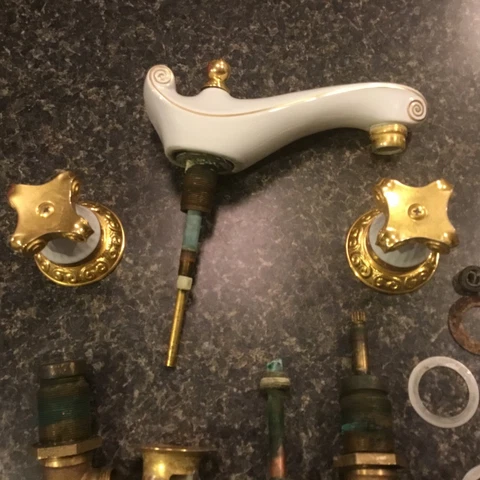 Hollywood Regency PORCELAIN Genie Faucet White & Gold for parts missing 1 stem Cover