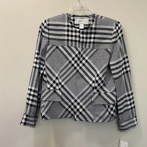 DONCASTER Silk Black White Hidden Button Jacket Size 12 - Picture 1 of 8