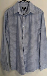 H&M Men's Slim Fit Easy Iron Shirt Size Sml-Med Blue Button Up Stripes Office - Picture 1 of 10