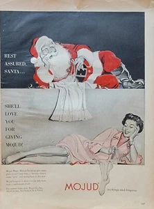Mojud Stockings & Lingerie "Rest Assured Santa Clause" Vintage 1953 Magazine Ad - Imagen 1 de 1