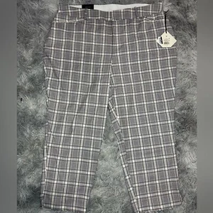 NWT Ava & Viv Lightweight High Rise Plaid Ankle Trousers - Cream Plaid Size 20 - Picture 1 of 7