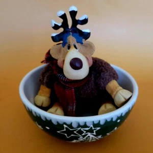 Hausenware Bowl with Fun Reindeer with Ceramic Hoofs and Face, Bowl 6"x3" - Picture 1 of 3