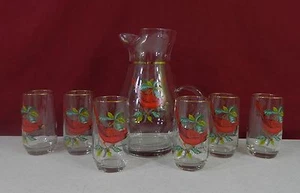 West Virginia Glass Cardinal Pitcher & 6 Glasses - Imagen 1 de 7