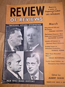 Mar 1936 REVIEW OF REVIEWS Mag - ROOSEVELT/ AL SMITH / MUSSOLINI / KING EDWARD - Bild 1 von 12