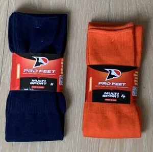 2 Pair Pro Feet Multi Sport Socks Orange And Navy Blue Size M - Picture 1 of 4