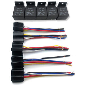 5-Pack DC 12V 30/40 Amp Car SPDT Automotive Relay 5 Pin With Harness Socket Set