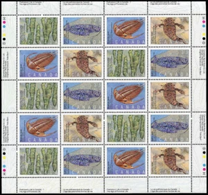 Canada Stamp SHEET#1282a - Prehistoric life in Canada-1 (1990) 4 x 39¢ Se-ten... - Picture 1 of 1