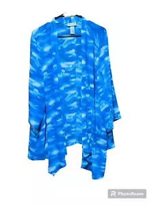 Catherines Women's 3X, 26/28W Blue,White Cardigan/Swimsuit Cover Up,Lightweight - Picture 1 of 7