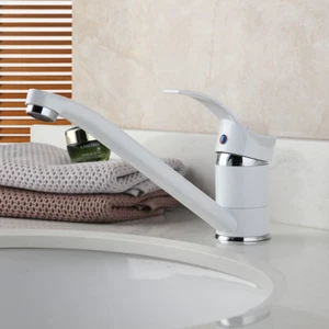 Grifo de baño de una sola manija pintura blanca grifo lavabo de latón liso - Imagen 1 de 8