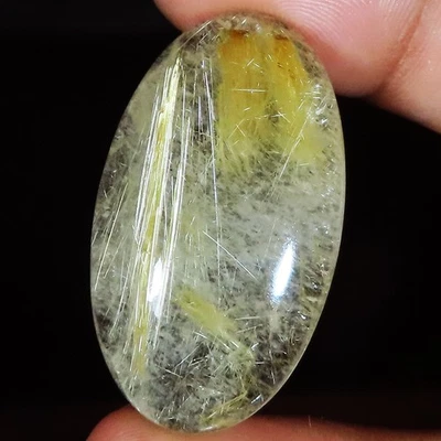 55.85 Cts Natural Rutile Quartz Oval Cabochon Loose Gemstone 21x37x8 mm HJ289 - Image 1 of 4
