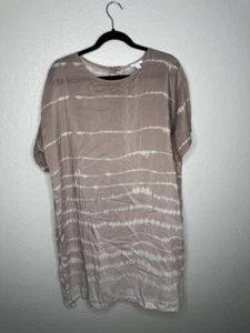 Pure Jill Kleid Damen XL braun weiß Batik Kurzarm Baumwolle Seide Tunika - Bild 1 von 8