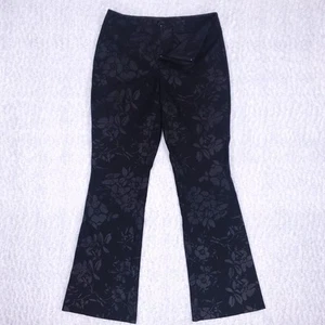 Tracy Evans Flare Pants Women's 7 Black Stretch Foil Printed Floral Gothic Y2K - Picture 1 of 6