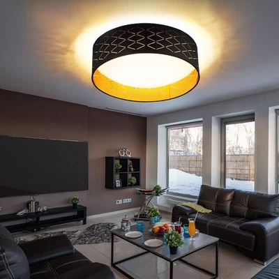 Plafonnier Lampe De Salon Abat-Jour En Tissu Doré LED D 40 Cm - Photo 1/4