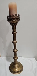 Vintage 24" Gothic Brass Candle Holder With Candle/H/ - Picture 1 of 10
